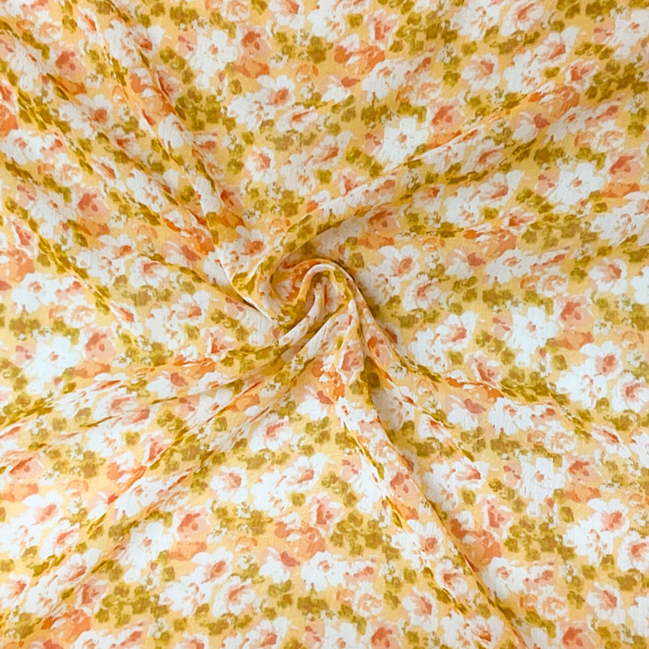 Yellow-Multi Poly Floral Print Crinkle Yoryu Chiffon Woven Fabric By the Yard